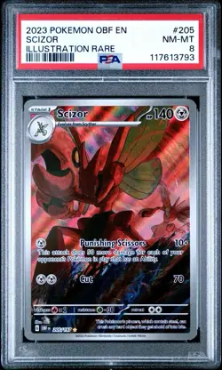 2023 Pokemon Scizor 205/197 EN-SV Obsidian Flames PSA 8 NM-MT - Image 1