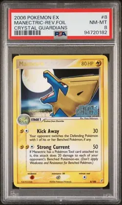 PSA 8 NM- MT Manectric 8/100 Reverse Holo & Stamped Pokemon Crystal Guardians - Image 1