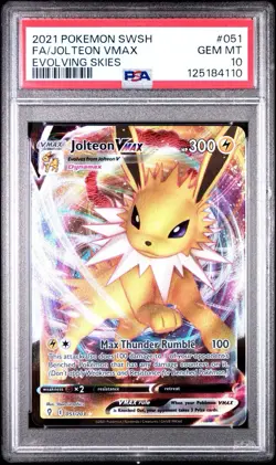 2021 POKEMON SWORD & SHIELD EVOLVING SKIES #051 FULL ART/JOLTEON VMAX PSA 10 - Image 1