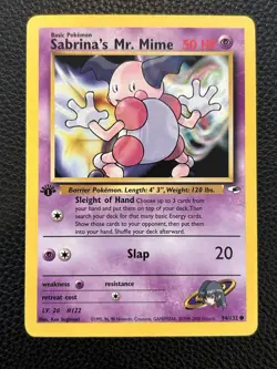 Sabrina's Mr. Mime 94/132 Gym Heroes 1st Edition Pokemon Card NM Condition - Image 1