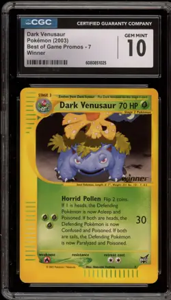Pokemon Dark Venusaur Best of Game Winner Promo #7 CGC 10 Gem Mint - Image 1
