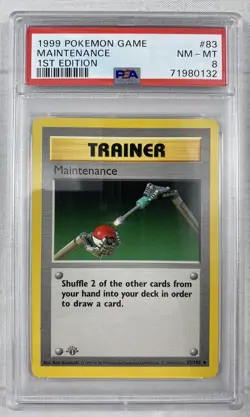 PSA 8 NM-MINT Maintenance 83/102 1st Edition Base Set Pokemon Card Grey Stamp - Image 1