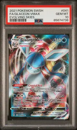 2021 POKEMON SWSH GLACEON VMAX EVOLVING SKIES FULL ART HOLO 041/203 PSA 10 - Image 1