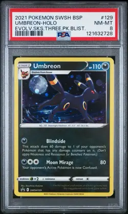Umbreon SWSH129 PSA 8 NM-MT Evolving Skies 3-Pack Blister Pokemon Card 🔥🔥 - Image 1