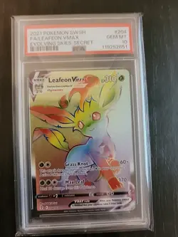 Evolving Skies Leafeon VMAX Rainbow Secret Rare Card 204/203 PSA 10 Gem Mint - Image 1