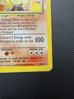 Pokemon TCG Charizard 4/102 Base Set Unlimited Holo Rare MP - Image 4