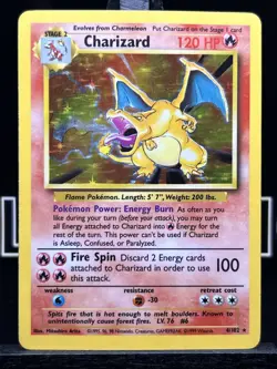 Pokemon TCG Charizard 4/102 Base Set Unlimited Holo Rare WOTC MP - Image 3
