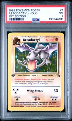 1999 POKEMON FOSSIL 1ST ED #1 AERODACTYL-HOLO PSA 7 - Image 1