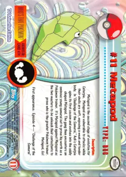 METAPOD #11 - BLUE Logo - NON-HOLO - SERIES 1 - TOPPS Pokemon Card - NM/LP - Image 2