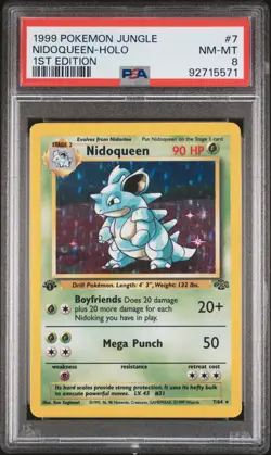 PSA 8 NM-MT Nidoqueen 7/64 1st Edition Jungle Pokemon Graded Card - Image 1