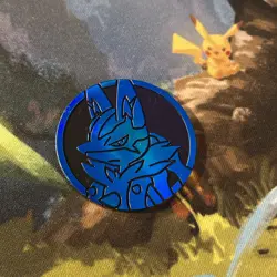 Mega Lucario plastic blue Pokemon TCG coin - Image 1