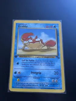 Pokemon TCG Krabby Fossil Card 51/62 1st Edition Unlimited NM - Image 1