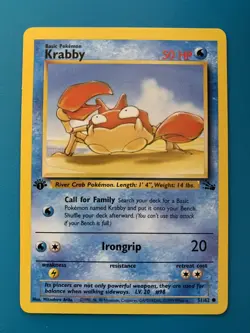 1st Edition Krabby 51/62 Fossil Set Rare Vintage 1999 Pokemon Card - NM - Image 1