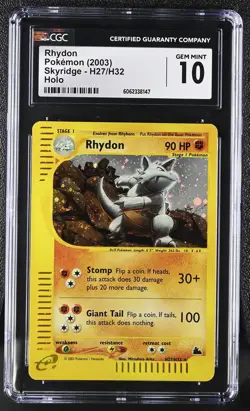 CGC 10 GEM MINT Rhydon 2003 Skyridge H27/H32 Holo SWIRL Pokemon Card - Image 1