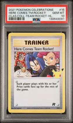 2021 POKEMON CELEBRATIONS CLASSIC COLL #15 HERE COMES TEAM ROCKET!-HOLO PSA 10 - Image 1