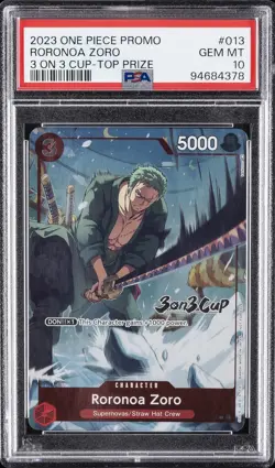 2023 ONE PIECE PROMOS 3 ON 3 CUP-TOP PRIZE #013 RORONOA ZORO PSA 10 - Image 1