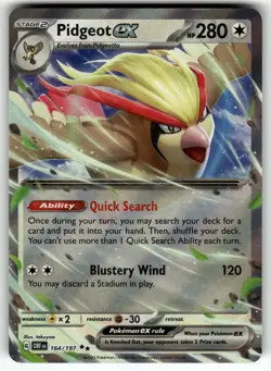 Pidgeot ex 164/197 SV03: Obsidian Flames NM Pokemon Card TCG - Image 1