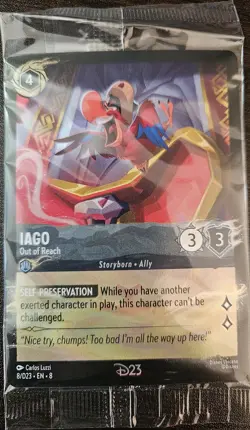 Disney Lorcana Iago Out Of Reach 2025 D23 Exclusive SEALED Trading Card - Image 1