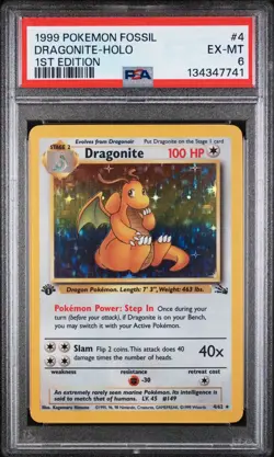 1999 POKEMON FOSSIL 1ST EDITION #4 DRAGONITE-HOLO PSA 6 - Image 1