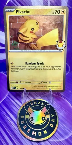 Pikachu 51 /162 2026 Pokemon Day 30 Promo Stamped w/ Coin | Pokemon TCG | NM+/M - Image 1