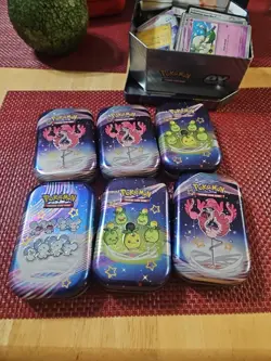 EMPTY Pokemon TCG 6 Mixed Mini Tin Display Sticker And C Art (NO PACKS) - Image 1
