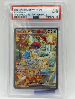 2025 POKEMON WHT EN-WHITE FLARE SPECIAL ILLUSTRATION RARE #167 KELDEO EX PSA 9 - Image 1