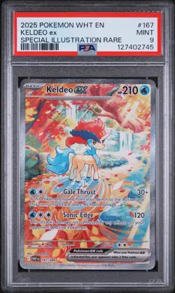2025 POKEMON WHT EN-WHITE FLARE SPECIAL ILLUSTRATION RARE #167 KELDEO EX PSA 9 - Image 1