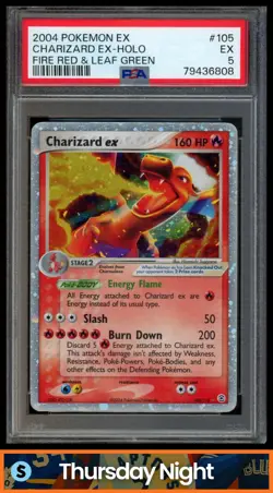 2004 POKEMON EX FIRERED & LEAFGREEN #105/112 CHARIZARD EX HOLO PSA 5 - Image 1
