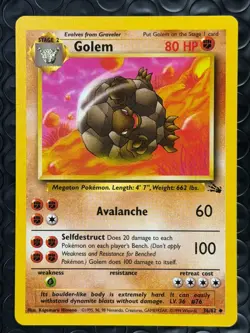 Golem 36/62 Base Set Series Fossil UNCOMMON Stage 2 Pokemon Card 1999 WOTC NM - Image 1
