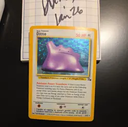 1999 Pokemon TCG Ditto Fossil Holo Rare Unlimited 3/62 Basic VG - Image 1