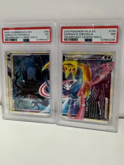 2010 POKEMON TRIUMPHANT DARKRAI & CRESSELIA LEGEND Sequential #99 #100 PSA 5&7 - Image 1