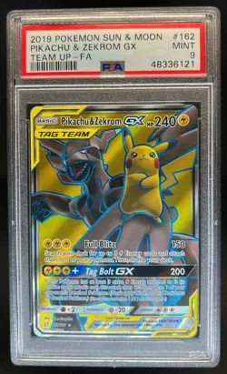 2019 Pokemon Sun & Moon Team Up Pikachu Zekrom #162/181 PSA 9 - Image 1