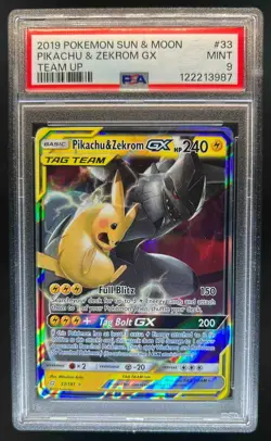 2019 Pokemon Sun & Moon Team Up Pikachu Zekrom Holo #33/181 PSA 9 - Image 1