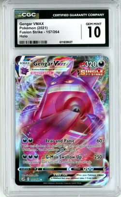 CGC GEM MINT 10 Pokemon TCG Gengar VMAX 157/264 Swsh08: Fusion Strike Holo - Image 1