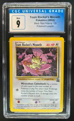 1999 Pokemon Wizards Black Star Promos Team Rocket's Meowth #18 CGC 9 - Image 1