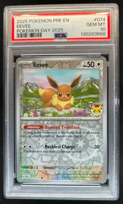 2025 Pokemon SV Prismatic Evolutions Eevee Reverse Holo Day Stamp 074/131 PSA 10 - Image 1