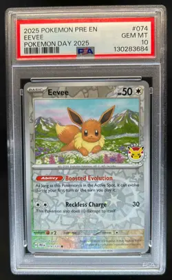 2025 Pokemon Prismatic Evolutions Eevee Day Stamp Reverse Holo #074/131 PSA 10 - Image 1