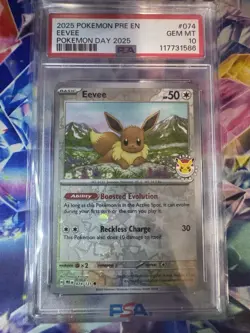 Pokemon Eevee Pokemon Day 2025 074/131 Promo Stamped Holo PSA 10 - Image 1