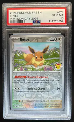 2025 Pokemon SV Prismatic Evolutions Eevee Reverse Holo Day Stamp 074/131 PSA 10 - Image 1
