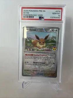 Eevee DOUBLE SWIRL 074/131 Holo Pokemon Day 2025 Stamped Promo PSA 10 - Image 1