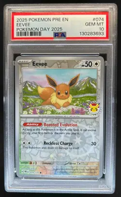 2025 Pokemon SV Prismatic Evolutions Eevee Reverse Holo Day Stamp 074/131 PSA 10 - Image 1