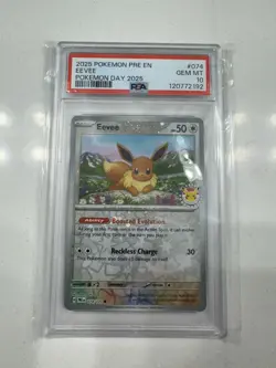 Eevee Prismatic Evolutions 074/131 Holo Pokemon Day 2025 Stamped Promo PSA 10 - Image 1