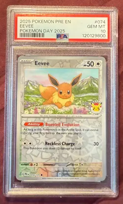 Pokemon Prismatic Evolutions Eevee Pokemon Day 2025 074/131 PSA 10 Gem English - Image 1