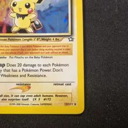 Pichu 12/111 Neo Genesis Unlimited Holo Rare Pokemon TCG - NM/VLP - Image 5