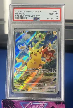2023 POKEMON SVP EN-SV BLACK STAR PROMO #027 PIKACHU PALDEA EVOLVED ETB PSA 10 - Image 1