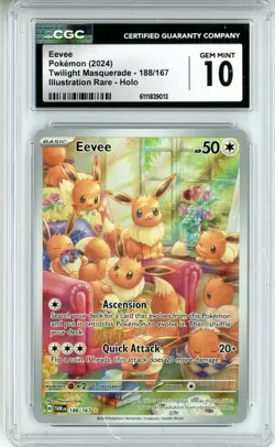 CGC GEM MINT 10 Pokemon TCG Eevee 188/167 Sv06: Twilight Masquerade Holo IR - Image 1