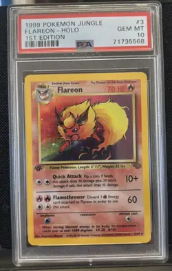 1999 POKEMON JUNGLE 1ST EDITION #3 FLAREON-HOLO PSA 10 - Image 1
