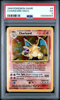 1999 POKEMON BASE SET UNLIMITED #4 CHARIZARD-HOLO PSA 5 - Image 1