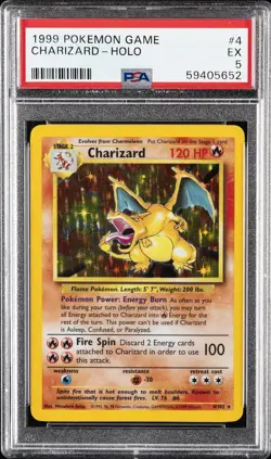 1999 POKEMON BASE SET UNLIMITED #4 CHARIZARD-HOLO PSA 5 - Image 1