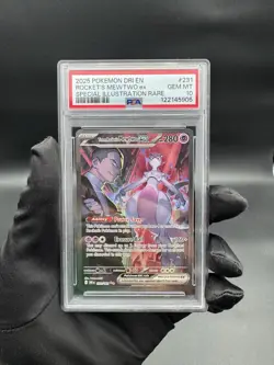 2025 POKEMON DRI SPECIAL ILLUSTRATION RARE #231 TEAM ROCKET'S MEWTWO EX PSA 10 - Image 1